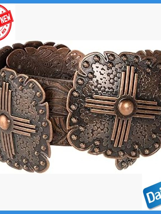 Accessories - Women's Leather Belt with Western Conchos, Removable Buckle, Size Large
